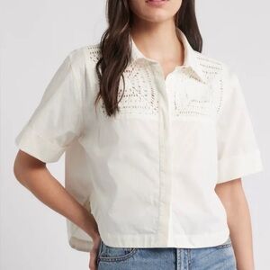 Cleobella Ivory Short-Sleeve Eyelet Button-Down Shirt